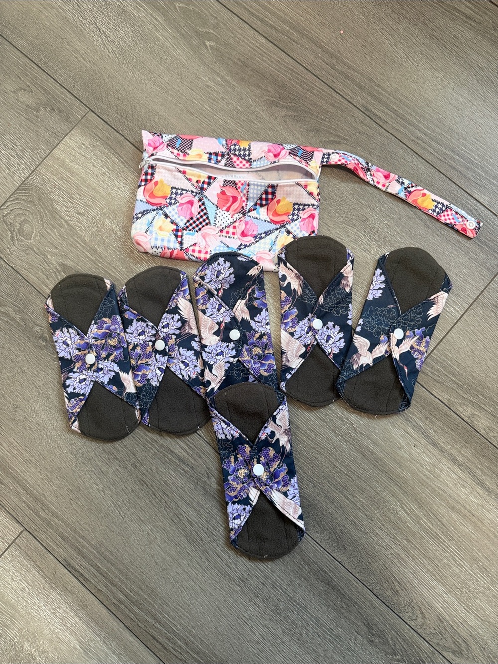 Purple Floral Reusable Cloth Pad Set with Carry Pouch